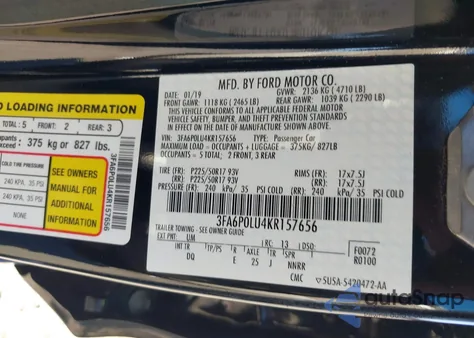 2019 Ford Fusion Hybrid Se из США, поврежденный, VIN 3FA6P0LU4KR157656